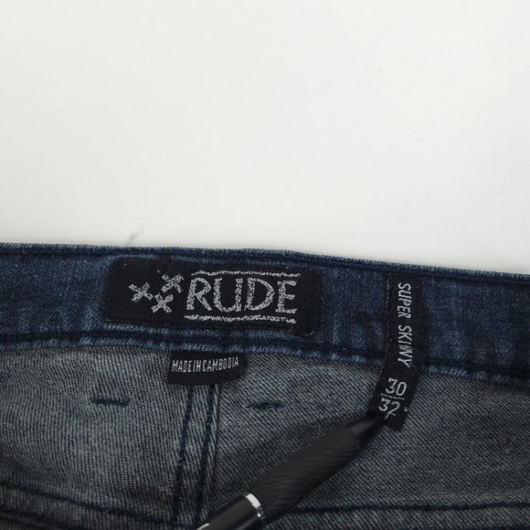 Rude Jeans Mens 30 x 32 Super Skinny Dark Washed Blue Stretch Denim - Picture 4 of 11
